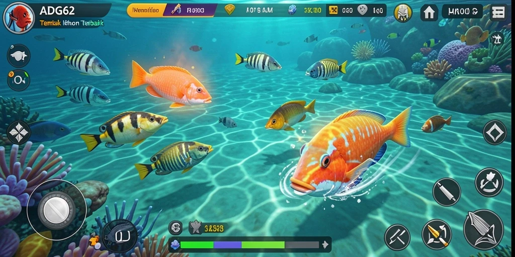 Screenshot menunjukkan gameplay seru Tembak Ikan di ADG62.