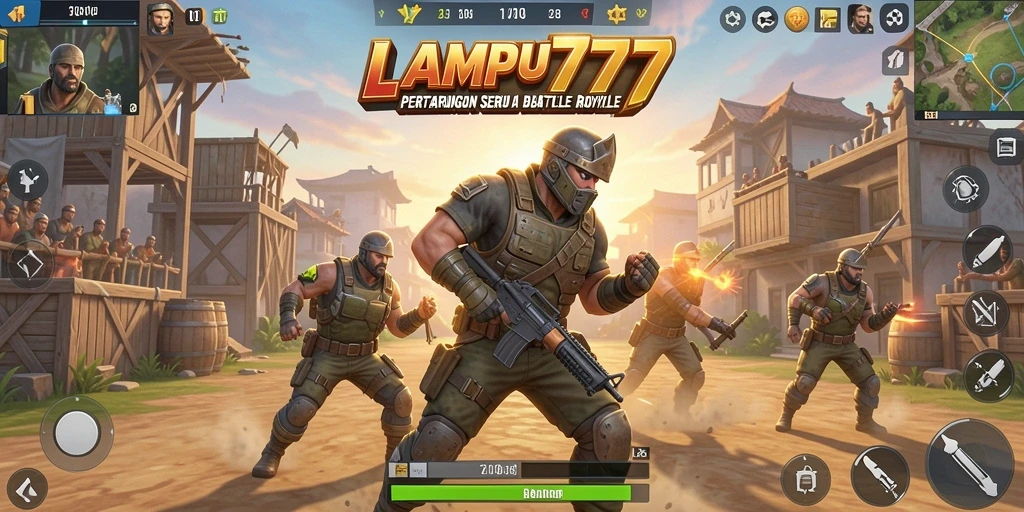 Screenshot LAMPU777 menampilkan pertempuran epik dalam arena Battle Royale.