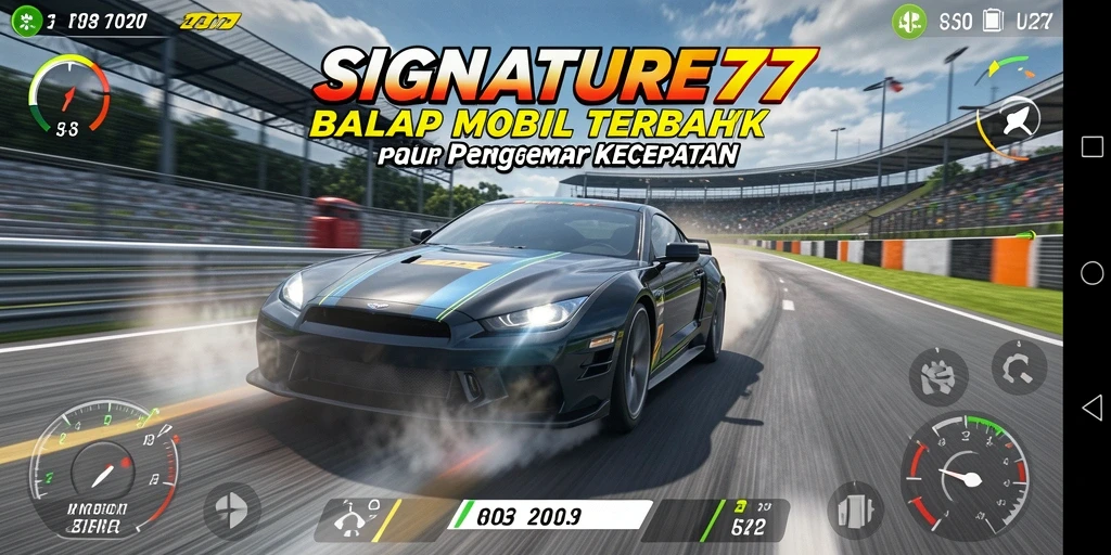 Tampilan gameplay SIGNATURE77 dengan aksi balap yang seru dan grafis menawan.